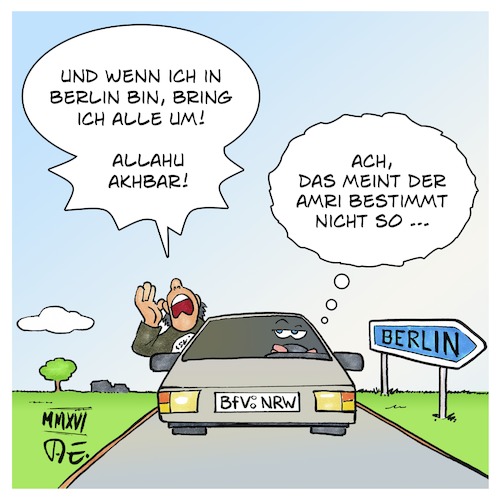 Cartoon: BfV NRW Amri (medium) by Timo Essner tagged anis,amri,bfv,bundesamt,für,verfassungsschutz,terror,anschlag,berlin,breitscheidplatz,geheimdienste,deutschland,cartoon,timo,essner,anis,amri,bfv,bundesamt,für,verfassungsschutz,terror,anschlag,berlin,breitscheidplatz,geheimdienste,deutschland,cartoon,timo,essner