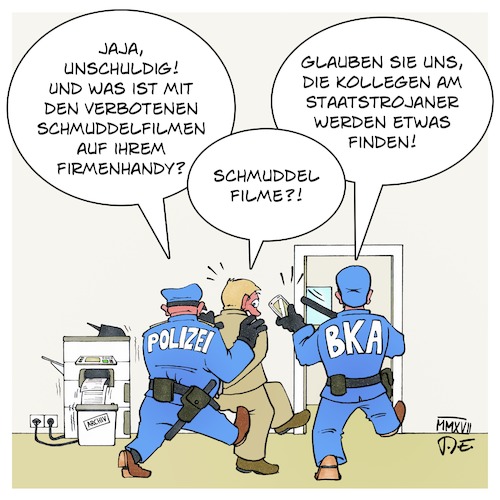 Cartoon: Bundestrojaner (medium) by Timo Essner tagged staatstrojaner,bundestrojaner,smartphone,handy,laptop,digitale,spuren,beweise,bürgerrechte,thomas,de,maiziere,innenminister,polizei,bka,lka,staatsanwaltschaft,cartoon,timo,essner,staatstrojaner,bundestrojaner,smartphone,handy,laptop,digitale,spuren,beweise,bürgerrechte,thomas,de,maiziere,innenminister,polizei,bka,lka,staatsanwaltschaft,cartoon,timo,essner