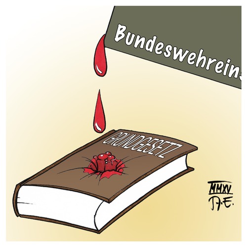 Cartoon: Bundeswehreinsatz (medium) by Timo Essner tagged bundeswehr,auslandseinsatz,krieg,terror,grundgesetz,gg,völkerrecht,syrien,afghanistan,deutschland,bundestag,cartoon,timo,essner,bundeswehr,auslandseinsatz,krieg,terror,grundgesetz,gg,völkerrecht,syrien,afghanistan,deutschland,bundestag,cartoon,timo,essner