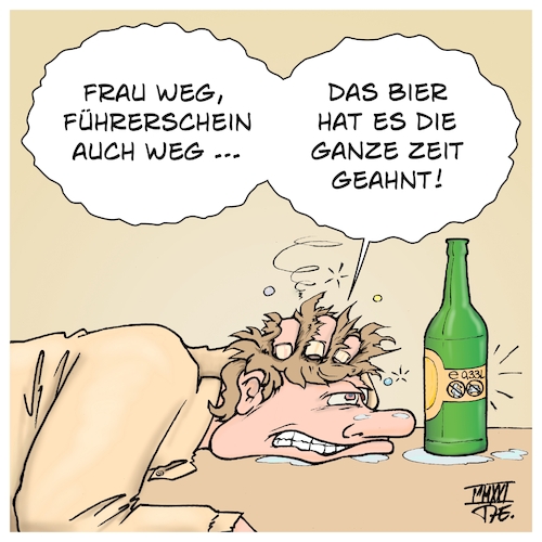 Cartoon: Das Bier hat recht (medium) by Timo Essner tagged bier,alkohol,alkoholismus,trinken,frau,auto,führerschein,saufen,suff,jahrelanger,konsum,missbrauch,abhängigkeit,leben,gesellschaft,mann,und,cartoon,timo,essner,bier,alkohol,alkoholismus,trinken,frau,auto,führerschein,saufen,suff,jahrelanger,konsum,missbrauch,abhängigkeit,leben,gesellschaft,mann,und,cartoon,timo,essner