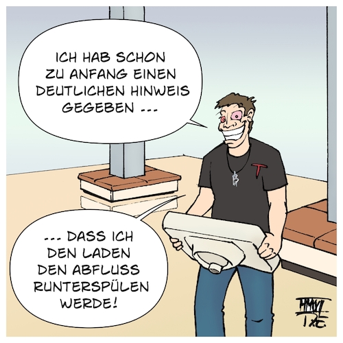 Cartoon: Durch den Abfluss (medium) by Timo Essner tagged elon,musk,twitter,let,that,sink,in,down,the,drain,unternehmen,investoren,experimente,verlässlichkeit,beständigkeit,angestellte,gewerkschaften,teamfähigkeit,management,cartoon,timo,essner,elon,musk,twitter,let,that,sink,in,down,the,drain,unternehmen,investoren,experimente,verlässlichkeit,beständigkeit,angestellte,gewerkschaften,teamfähigkeit,management,cartoon,timo,essner