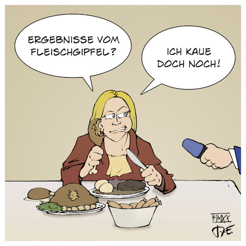 Cartoon: Fleischgipfel (medium) by Timo Essner tagged fleisch,fleischindustrie,sklaverei,werkverträge,landwirtschaft,landwirtschaftsministerium,julia,klöckner,bmel,fleischgipfel,tierwohl,tierschutz,umweltschutz,tierwohlabgabe,verbraucher,industrie,cartoon,timo,essner,fleisch,fleischindustrie,sklaverei,werkverträge,landwirtschaft,landwirtschaftsministerium,julia,klöckner,bmel,fleischgipfel,tierwohl,tierschutz,umweltschutz,tierwohlabgabe,verbraucher,industrie,cartoon,timo,essner