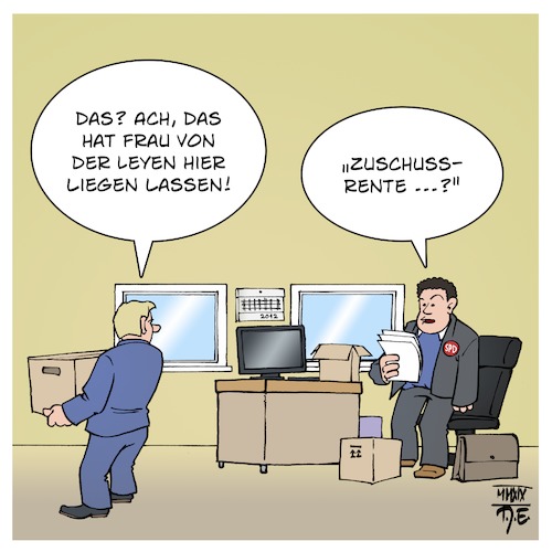 Cartoon: Grundrente (medium) by Timo Essner tagged grundrente,2019,zuschussrente,2012,rentenausgleich,rentenunterschied,altersarmut,hubertus,heil,ursula,von,der,leyen,bundesministerium,arbeitsministerium,cartoon,timo,essner,grundrente,2019,zuschussrente,2012,rentenausgleich,rentenunterschied,altersarmut,hubertus,heil,ursula,von,der,leyen,bundesministerium,arbeitsministerium,cartoon,timo,essner