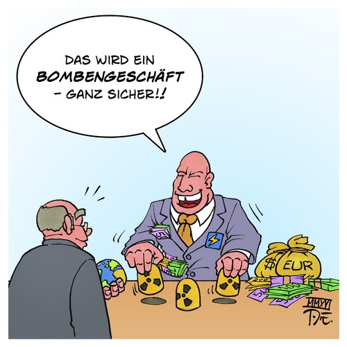 Cartoon: Hütchenpieler Atomkraftbetreibe (medium) by Timo Essner tagged atomkraft,rwe,eon,enbw,vattenfall,deutschland,kernkraft,atomkraftwerke,energieriesen,energiewende,umweltschutz,umwelt,strompreise,entsorgung,atomkraft,rwe,eon,enbw,vattenfall,deutschland,kernkraft,atomkraftwerke,energieriesen,energiewende,umweltschutz,umwelt,strompreise,entsorgung