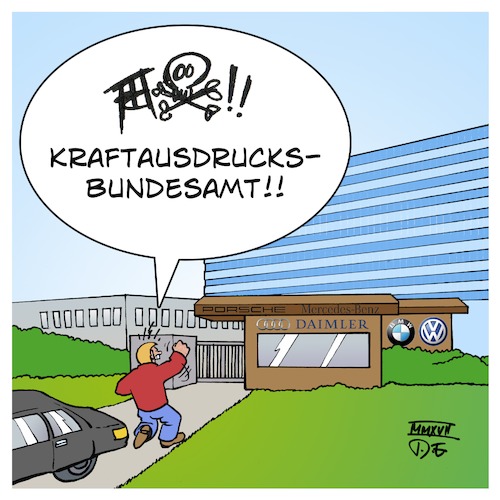 Cartoon: Kraftausdrucksbundesamt (medium) by Timo Essner tagged kraftausdrucksbundesamt,kraftfahrtbundesamt,kba,dieselgate,dieselaffäre,autokartell,deutschladn,bundesverkehrsminister,alexander,dobrindt,cartoon,timo,essner,kraftausdrucksbundesamt,kraftfahrtbundesamt,kba,dieselgate,dieselaffäre,autokartell,deutschladn,bundesverkehrsminister,alexander,dobrindt,cartoon,timo,essner