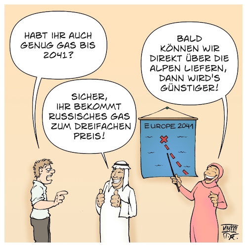 Cartoon: LNG bis 2041 (medium) by Timo Essner tagged qatar,katar,deutschland,gas,natural,lng,schiffe,gaslieferung,2041,energie,energiewende,klimakrise,co2,emissionen,cartoon,timo,essner,qatar,katar,deutschland,gas,natural,lng,schiffe,gaslieferung,2041,energie,energiewende,klimakrise,co2,emissionen,cartoon,timo,essner