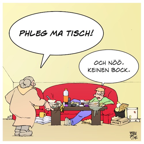 Cartoon: Phlegmatisch (medium) by Timo Essner tagged haushalt,wohnen,leben,lebensstil,jugendliche,eltern,elternhaus,phlegmatismus,phlegmatisch,tisch,müll,abfall,hygiene,sauberkeit,cartoon,timo,essner,haushalt,wohnen,leben,lebensstil,jugendliche,eltern,elternhaus,phlegmatismus,phlegmatisch,tisch,müll,abfall,hygiene,sauberkeit,cartoon,timo,essner