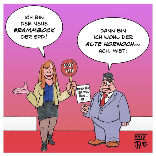 Cartoon: Rammbock - Jusos vs. Gabriel (medium) by Timo Essner tagged spd,jusos,sigmar,gabriel,johanna,uekermann,deutschland,parteitag,demokratie,parteilinie,groko,cartoon,timo,essner,spd,jusos,sigmar,gabriel,johanna,uekermann,deutschland,parteitag,demokratie,parteilinie,groko,cartoon,timo,essner