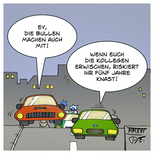 Cartoon: Raser Autorennen (medium) by Timo Essner tagged polizei,raser,autorennen,jahre,gefängnis,härtere,strafen,underground,cartoon,timo,essner,polizei,raser,autorennen,jahre,gefängnis,härtere,strafen,underground,cartoon,timo,essner