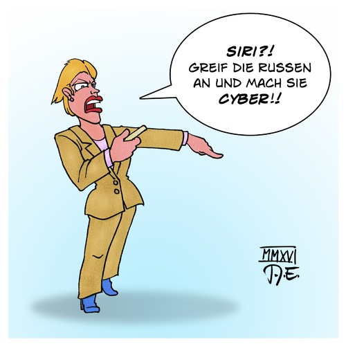 Cartoon: Von der Leyens Cyber-Krieg (medium) by Timo Essner tagged essner,timo,cartoon,iphone,siri,cyberabwehrzentrum,cyberkrieg,cyber,deutschland,bundeswehr,leyen,der,von,ursula,ursula,von,der,leyen,bundeswehr,deutschland,cyber,cyberkrieg,cyberabwehrzentrum,siri,iphone,cartoon,timo,essner