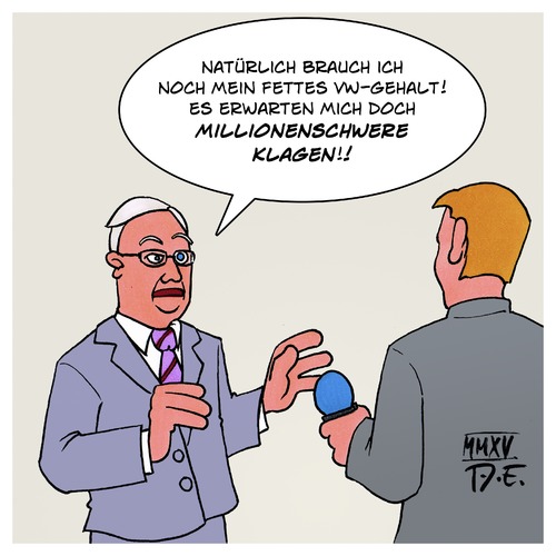 Cartoon: Winterkorn wehrt sich (medium) by Timo Essner tagged martin,winterkorn,manager,gehälter,abfindung,betrug,vw,volkswagen,schadensersatzklagen,karikatur,cartoon,timo,essner,martin,winterkorn,manager,gehälter,abfindung,betrug,vw,volkswagen,schadensersatzklagen,karikatur,cartoon,timo,essner