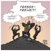 Cartoon: Fressefreiheit (small) by Timo Essner tagged annalena,baerbock,grüne,frauen,männer,politikerinnen,kritiker,misogynie,frauenfeindlichkeit,politik,wirtschaft,gesellschaft,machismus,männerdominanz,versprecher,diplomatie,presse,medien,pressefreiheit,cartoon,timo,essner