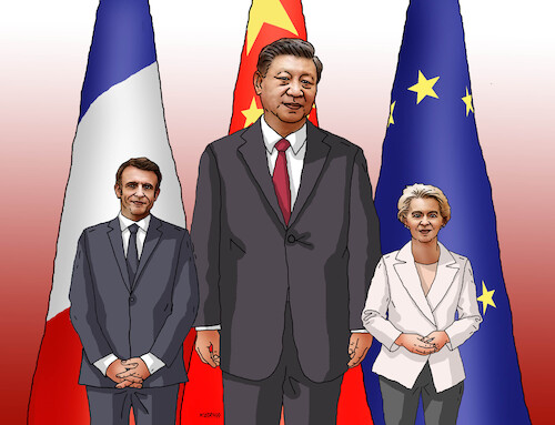 Cartoon: chinaeu24a (medium) by Lubomir Kotrha tagged china,eu,macron,leyen,china,eu,macron,leyen