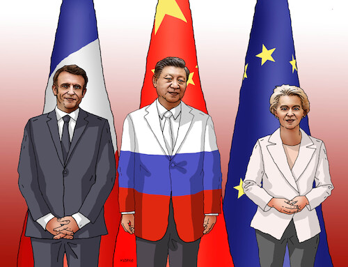 Cartoon: chinaeu24b (medium) by Lubomir Kotrha tagged china,eu,macron,leyen,china,eu,macron,leyen