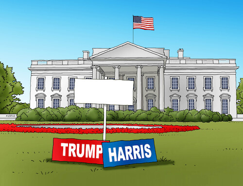 Cartoon: housetabule (medium) by Lubomir Kotrha tagged usa,elections,trump,harris,usa,elections,trump,harris