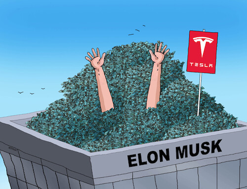 Cartoon: tesla24 (medium) by Lubomir Kotrha tagged elon,musk,tesla,money,elon,musk,tesla,money