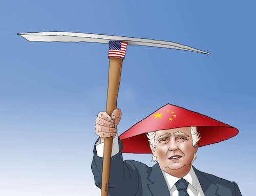 Cartoon: trumpchinusa (medium) by Lubomir Kotrha tagged donald,trump,usa,duty,europe,china,the,world,dollar,euro