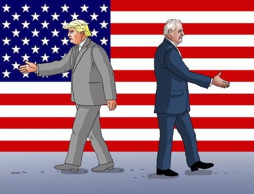 Cartoon: bitcoin trump biden capitol (medium) by Lubomir Kotrha tagged bitcoin,trump,biden,bitcoin,trump,biden