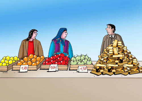 Cartoon: gold gold gold (medium) by Lubomir Kotrha tagged gold,dollar,euro,libra,gold,dollar,euro,libra