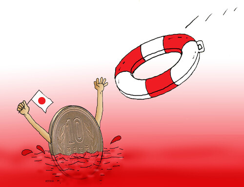 Cartoon: japan yen (medium) by Lubomir Kotrha tagged japan,yen,dollar,japan,yen,dollar