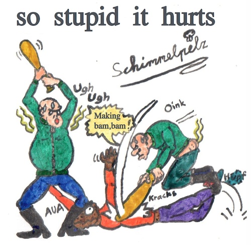 Cartoon: Dummheit tut weh! - so stupid... (medium) by Schimmelpelz-pilz tagged dummheit,stupidity,idiot,idioten,idiots,neonazi,neonazis,nazi,nazis,skindhead,skinheads,fremdenhass,rassismus,racism,hate,hass,violence,gewalt,baseballschläger,baseball,batter,crime,verbrechen,afd,criminals,verbrecher,rassisten,right,winged,rechtsradikal,rechtsradikale