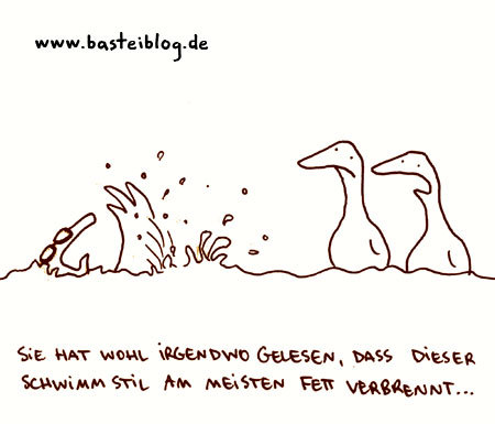 Cartoon: Schwimmstil. (medium) by puvo tagged ente,duck,schwimmen,swim,fett,fat,fitness,abnehmen,lose,weight,see,lake,wasser,water