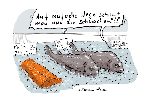 Cartoon: Die richtige Einstellung ... (medium) by Jori Niggemeyer tagged fischtheke,positiv,positivdenken,netze,netzfischerei,fischindustrie,beziehungen,missverständnis,fischfang,fische,fischerei,überfischung,fischernetz,motivation,hermannhesse,fischtheke,positiv,positivdenken,netze,netzfischerei,fischindustrie,beziehungen,missverständnis,fischfang,fische,fischerei,überfischung,fischernetz,motivation,hermannhesse