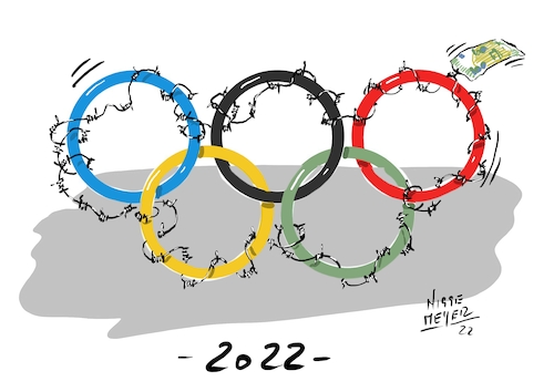 Cartoon: Olympia 2022 ... (medium) by Jori Niggemeyer tagged olympischespiele,olympischespiele2022,china,menschenrechte,geld,monetär,einschüchterung,überwachung,ausgrenzung,meinungsfreiheit,diktatur,chinesischeregierung,ioc,machtspiele,machtinteressen,cartoonist,satire,humor,joricartoon,niggemeyer,cartooon,cartoonart,illustration,illustrator,karikatur,cartoondrawing,witzigebilder,cartoon