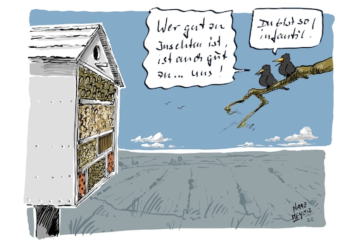 Cartoon: Wer gut zu ... (medium) by Jori Niggemeyer tagged insekten,insektenhotel,vögel,vögeln,infantil,kindisch,schlüpfrig,insekten,insektenhotel,vögel,vögeln,infantil,kindisch