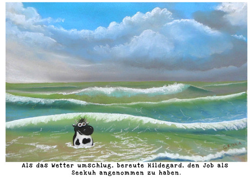 Cartoon: Die Seekuh (medium) by Elisa Groka tagged cartton,kuh,humor,seekuh,küste,wasser,meer,strand