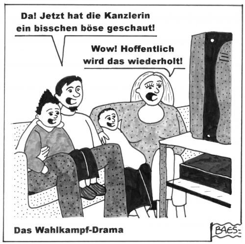 Cartoon: Das Wahlkampf-Drama (medium) by BAES tagged wahlkampf,2009,wahl,bundestagswahl,angela,merkel,frank,walter,steinmeier,deutschland,wahl,wahlen,wahlkampf,zuschauer,tv,drama,bundestagswahl,angela merkel,frank walter steinmeier,wähler,wählern,krimi,angela,merkel,frank,walter,steinmeier