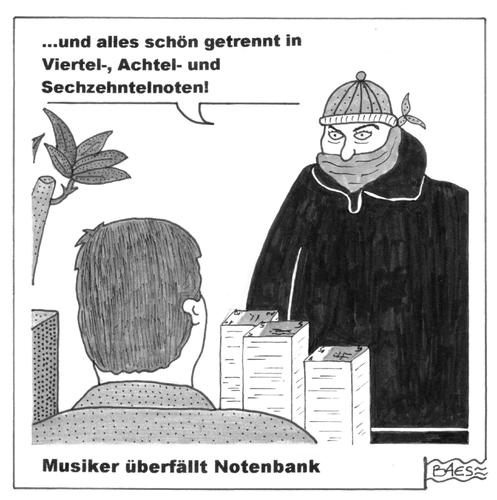 Cartoon: Musiker überfällt Notenbank (medium) by BAES tagged musik,musiker,note,banknote,geld,banküberfall,bankbeamter,überfall,geldinstitut,kriminalität,musik,musiker,note,geld,banküberfall,bankbeamter,überfall,kriminalität