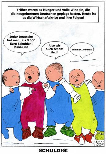 Cartoon: Schuldig (medium) by BAES tagged wirtschaftskrise,babys,rezession,krise,cartoon,cartoons,wirtschaft,wirtschaftskrise,babys,baby,kinder,nachwuchs,rezession,krise,konjunktur,finanzkrise,finanzen,geld,pleite,schulden,schuldenfalle,arm,armut,familie