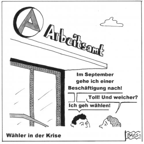 Cartoon: Wähler in der Krise (medium) by BAES tagged deutschland,wahl,2009,bundestagswahl,arbeitslosigkeit,krise,deutschland,wahl,wahlen,2009,bundestagswahl,arbeitslosigkeit,krise,arbeitslos,job,karriere,beruf,arbeit,arbeitsamt,jobcenter,wirtschaftskrise,finanzkrise