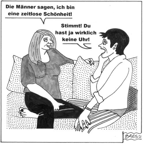 Cartoon: Zeitlose Schönheit (medium) by BAES tagged frauen,freundinnen,männer,schönheit,zeit,alter,eifersucht,frauen,freundinnen,männer,schönheit,zeit,alter,eifersucht