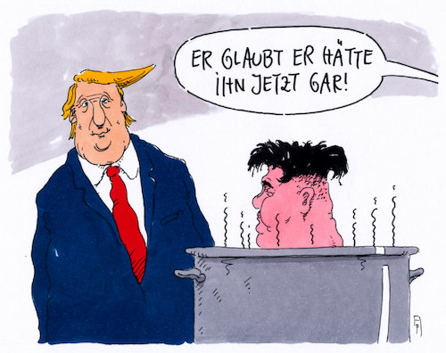 Cartoon: abkochshow (medium) by Andreas Prüstel tagged usa,nordkorea,trump,kim,jong,un,verzicht,atomraketenversuche,kochshow,cartoon,karikatur,andreas,pruestel,usa,nordkorea,trump,kim,jong,un,verzicht,atomraketenversuche,kochshow,cartoon,karikatur,andreas,pruestel