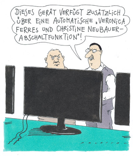 Cartoon: abschaltung (medium) by Andreas Prüstel tagged tv,verkäufer,sonderfunktion,veronicaferres,christineneubauer,tv,verkäufer,sonderfunktion,fernsehen,technik,geräte,handel,verkauf,veronica ferres,christine neubauer,zensur,elektro,veronica,ferres,christine,neubauer