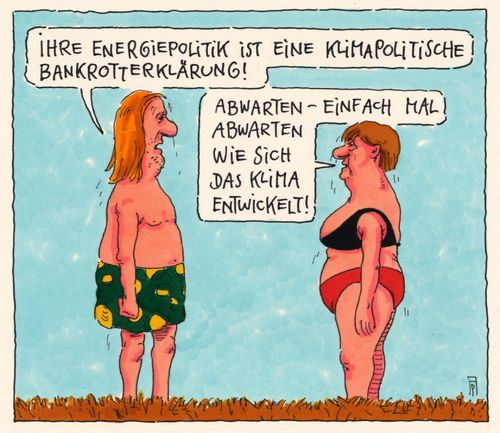 Cartoon: abwarten (medium) by Andreas Prüstel tagged energiepolitik,bundesregierung,oppostion,grüne,merkel,hofreiter,klimawandel,klima,hitze,klimapolitik,braunkohle,cartoon,karikatur,andreas,pruestel,energiepolitik,bundesregierung,oppostion,grüne,merkel,hofreiter,klimawandel,klima,hitze,klimapolitik,braunkohle,cartoon,karikatur,andreas,pruestel