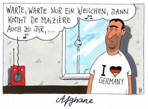 Cartoon: afghane (medium) by Andreas Prüstel tagged asylbwerber,flüchtlinge,abschiebungen,afghanistan,sichere,herkunftsländer,innenminister,de,maiziere,weigerungen,bundesländer,lied,massenmörder,haarmann,cartoon,karikatur,andreas,pruestel,örder,haarmann,cartoon,karikatur,andreas,pruestel