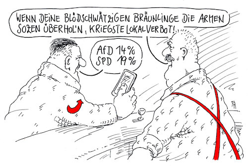 Cartoon: arme sozen (medium) by Andreas Prüstel tagged umfragewerte,spd,afd,lokalverbot,cartoon,karikatur,andreas,pruestel,umfragewerte,spd,afd,lokalverbot,cartoon,karikatur,andreas,pruestel