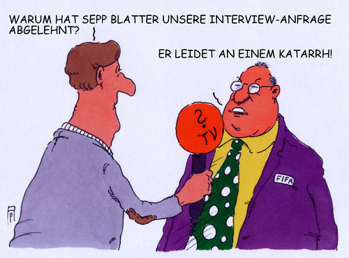 Cartoon: blatter sepp (medium) by Andreas Prüstel tagged fifa,sepp,blatter,korruption,skandal,präsidenschaftswahl,fußballweltmeisterschaften,cartoon,rußland,katar,katarrh,interview,tv,karikatur,andreas,pruestel,fifa,sepp,blatter,korruption,skandal,präsidenschaftswahl,fußballweltmeisterschaften,cartoon,rußland,katar,katarrh,interview,tv,karikatur,andreas,pruestel