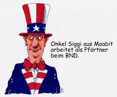 Cartoon: BND-Job (medium) by Andreas Prüstel tagged bnd,nsa,zusammenarbeit,datenweitergabe,ausspionierung,usa,deutschland,onkel,sam,siggi,berlin,moabit,pförtner,cartoon,karikatur,andreas,pruestel,bnd,nsa,zusammenarbeit,datenweitergabe,ausspionierung,usa,deutschland,onkel,sam,siggi,berlin,moabit,pförtner,cartoon,karikatur,andreas,pruestel