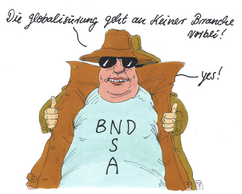 Cartoon: BND NSA (medium) by Andreas Prüstel tagged bnd,nsa,usa,deutschland,geheimdienste,agenten,spione,doppelagent,ausspionierung,globalisierung,cartoon,karikatur,andreas,pruestel,bnd,nsa,usa,deutschland,geheimdienste,agenten,spione,doppelagent,ausspionierung,globalisierung,cartoon,karikatur,andreas,pruestel