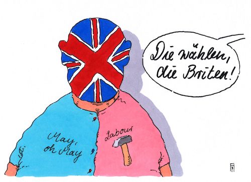 Cartoon: briten-wahl (medium) by Andreas Prüstel tagged parlamentswahlen,großbritannien,labour,tories,corbyn,may,cartoon,karikatur,andreas,pruestel,parlamentswahlen,großbritannien,labour,tories,corbyn,may,cartoon,karikatur,andreas,pruestel