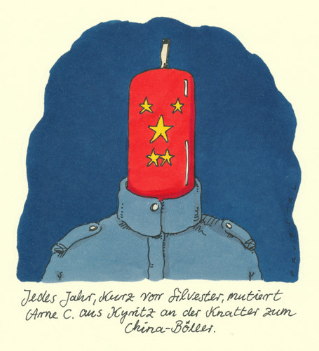 Cartoon: chinaböller (medium) by Andreas Prüstel tagged kyritz,neujahr,silvester,chinaböller,chinaböller,silvester,neujahr,kyritz