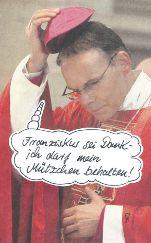 Cartoon: dauermützchen (medium) by Andreas Prüstel tagged bischof,tebartz,van,elst,limburg,papst,franziskus,cartoon,collage,bischof,tebartz,van,elst,limburg,papst,franziskus,cartoon,collage