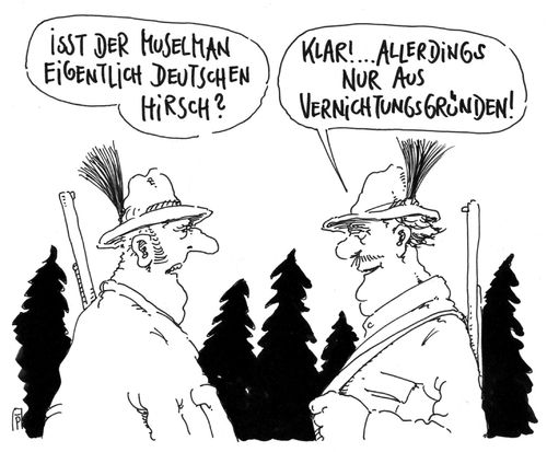 Cartoon: deutscher hirsch (medium) by Andreas Prüstel tagged hirsch,jagd,jäger,wild,wildfleisch,essen,muslime,islam,cartoon,karikatur,andreas,pruestel,hirsch,jagd,jäger,wild,wildfleisch,essen,muslime,islam,cartoon,karikatur,andreas,pruestel