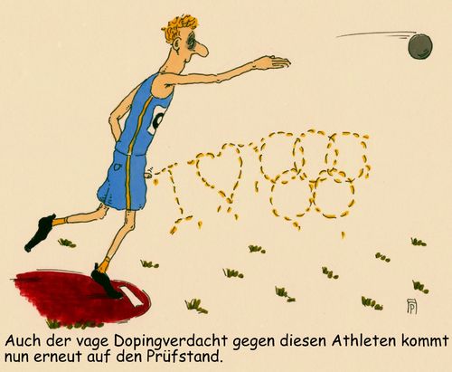 Cartoon: dopingverdacht (medium) by Andreas Prüstel tagged leichtathletikweltverband,dopingvorwürfe,doping,leichtathleten,olympia,weltmeisterschaften,kugelstoßen,cartoon,karikatur,andreas,pruestel,leichtathletikweltverband,dopingvorwürfe,doping,leichtathleten,olympia,weltmeisterschaften,kugelstoßen,cartoon,karikatur,andreas,pruestel