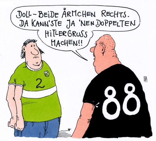 Cartoon: doppelt (medium) by Andreas Prüstel tagged neonazi,rechtsradikal,hitlergruß,achtundachtzig,cartoon,karikatur,andreas,pruestel,neonazi,rechtsradikal,hitlergruß,achtundachtzig,cartoon,karikatur,andreas,pruestel