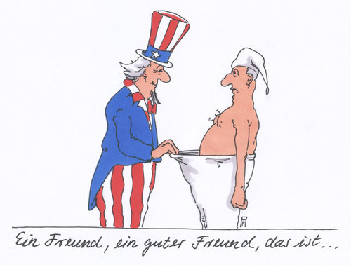 Cartoon: ein freund (medium) by Andreas Prüstel tagged geheimdienst,usa,nsa,datenspionage,deutschland,überwachung,spionage,freundschaft,cartoon,karikatur,andreas,pruestel,usa,geheimdienst,nsa,datenspionage,deutschland,überwachung,spionage,freundschaft,cartoon,karikatur,andreas,pruestel